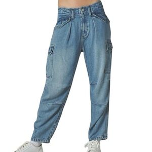 Lucky Brand Liquid Denim Luxe Cargo Palazzo Wide Leg Jeans Size 12/31 Blue EUC